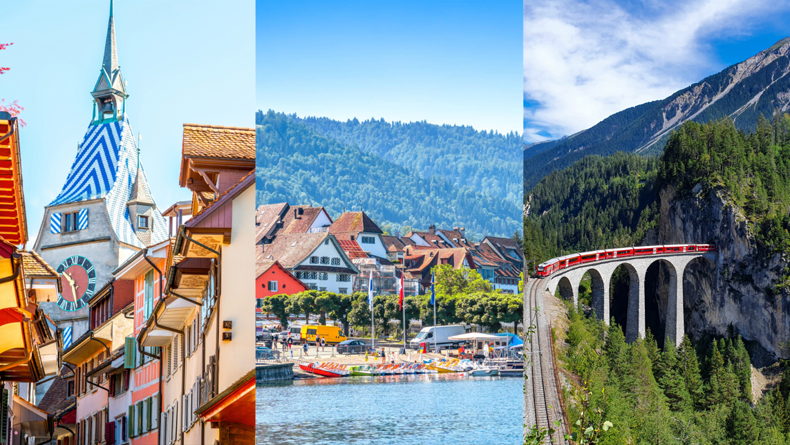 The landscape, lake, and forests around Zug.