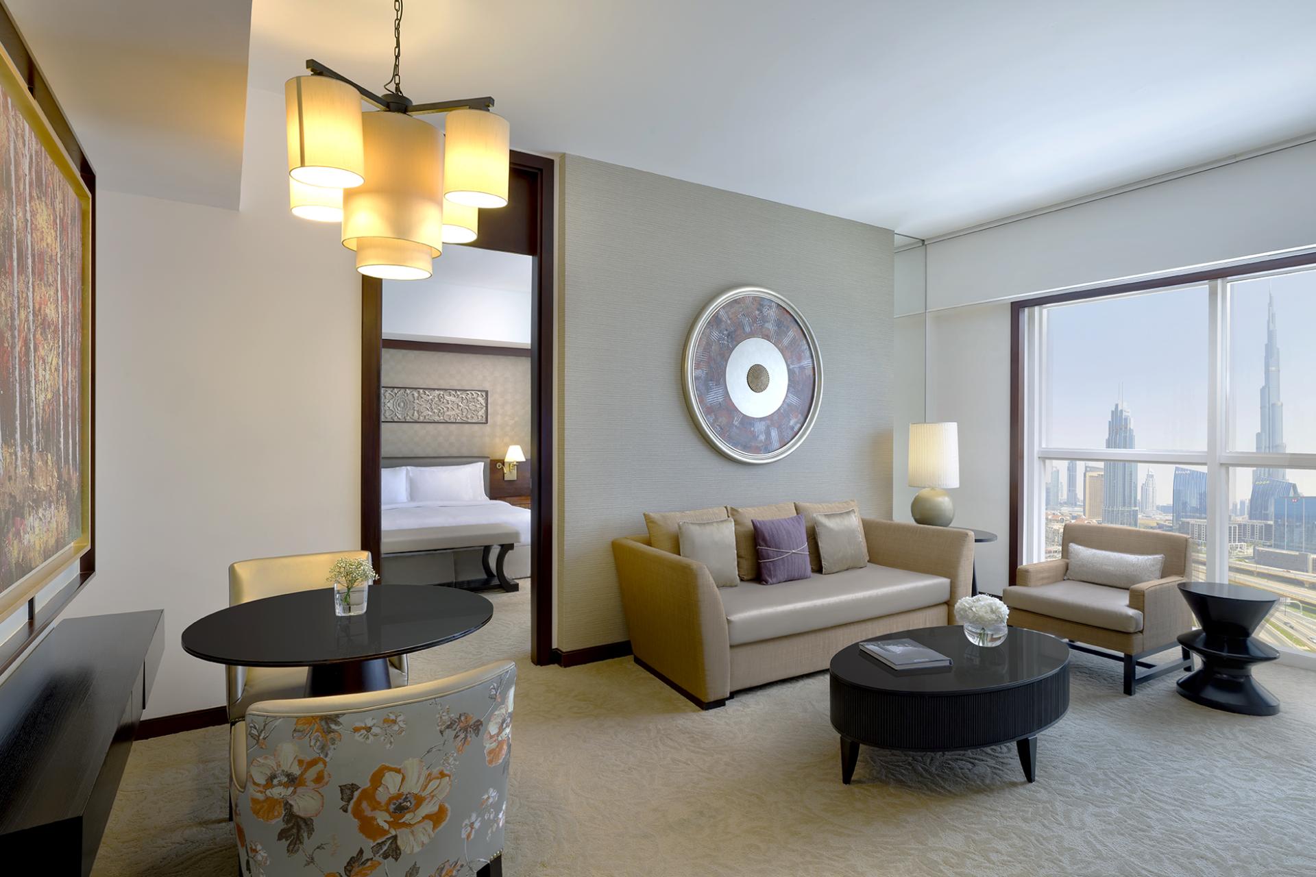 Living room at Dusit Thani Dubai Apartments, DIFC, Dubai