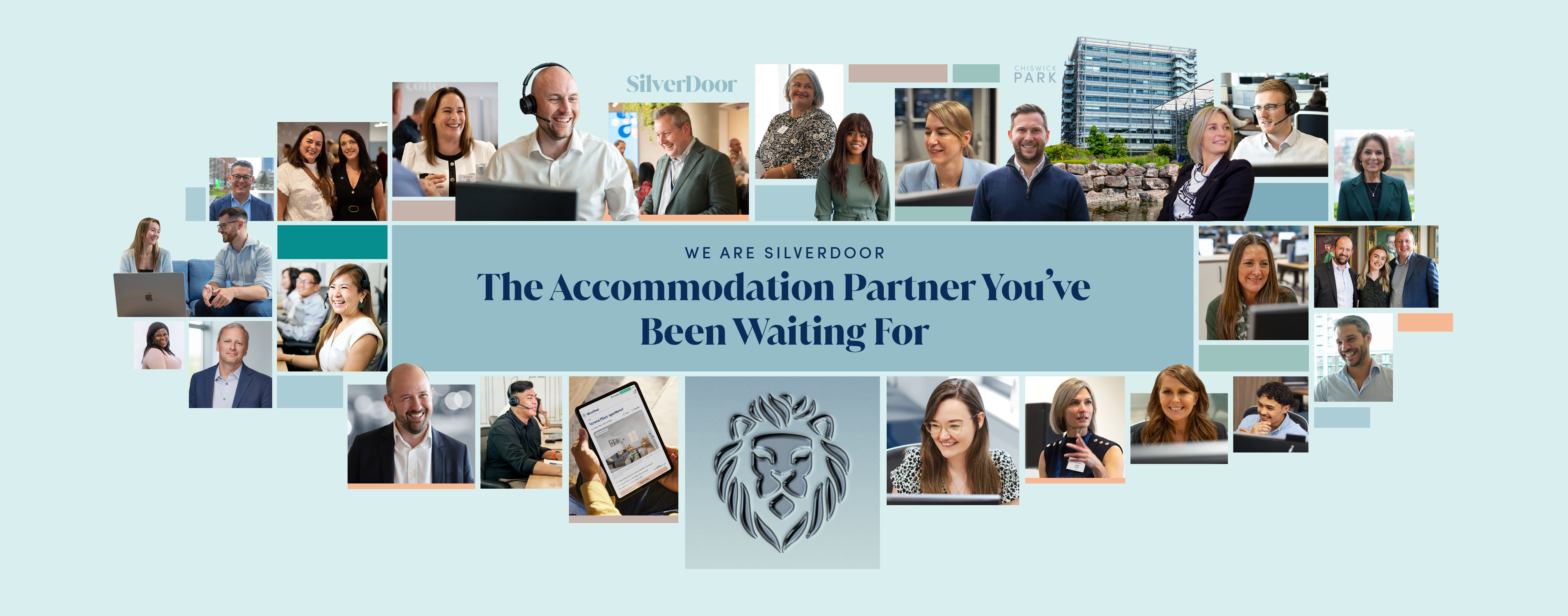 Collage of SilverDoor employees with the text "The Accommodation Partner You've Been Waiting For"