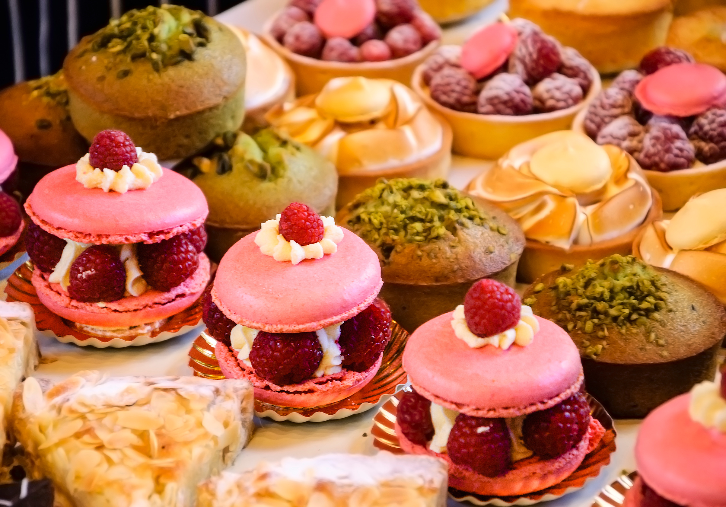 French pastries on display in a Parisian market