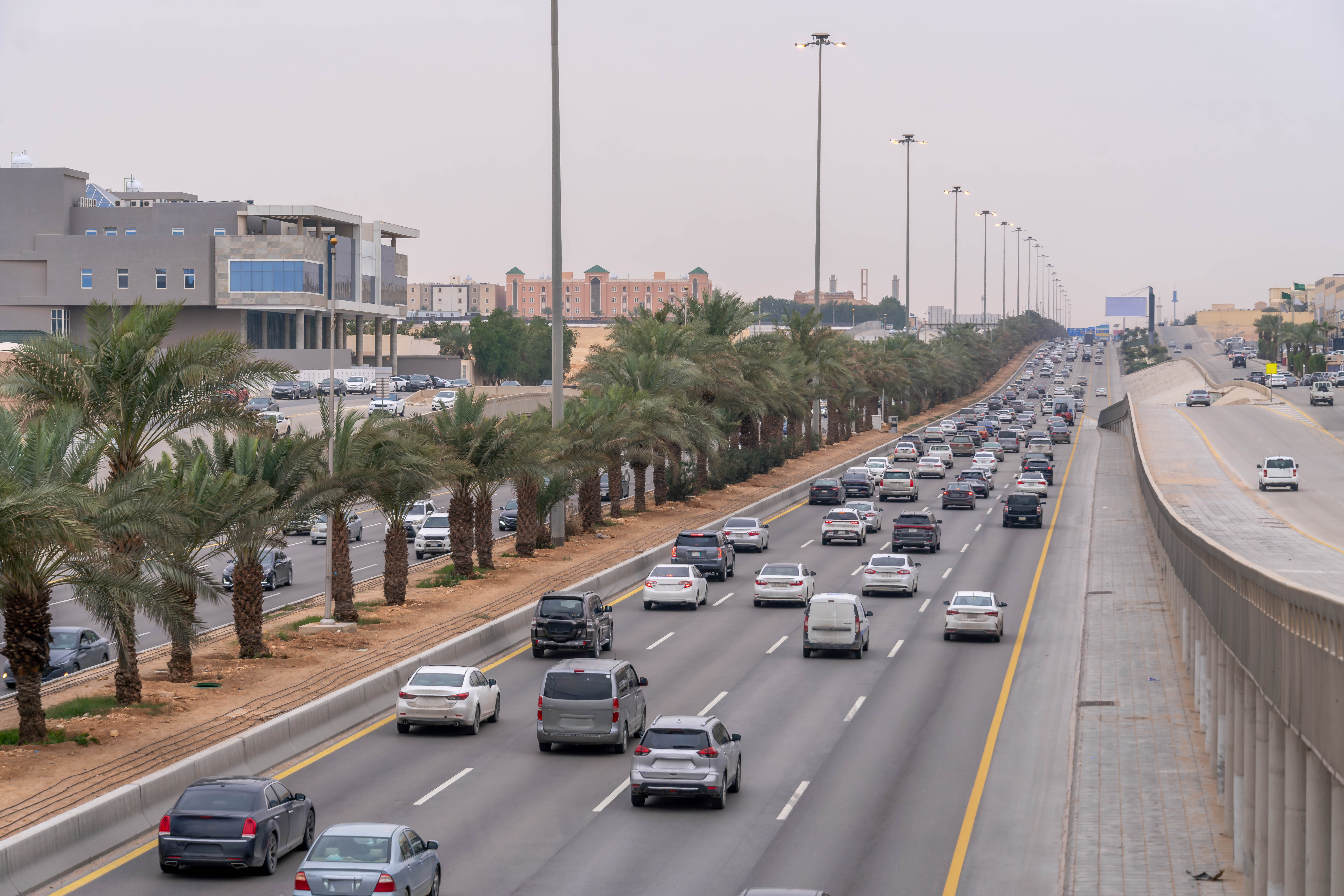 Heavy traffic jam on a multi-lane highway in Riyadh