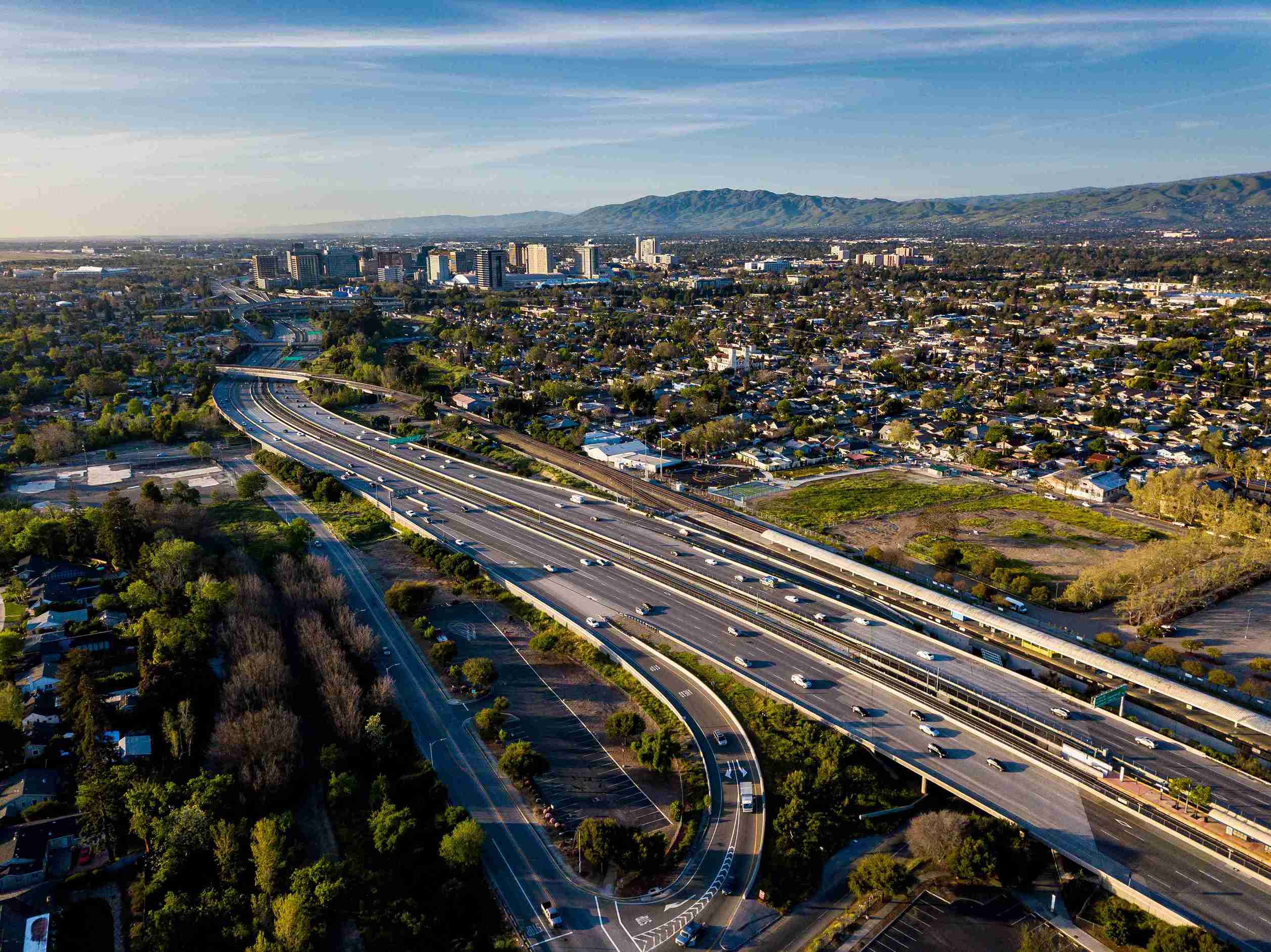 Aerial view of highway in Silicon Valley, California