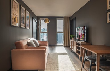 Interior of serviced apartment living area.
