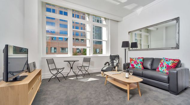 Living area at Hobson Street Apartment, Viaduct Basin, Auckland