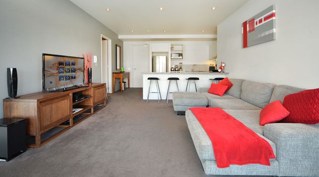 Living area at Lighter Quay Stratis Apartment, Viaduct Basin, Auckland