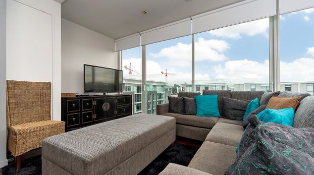 Living area at Lighter Quay Stratis Apartments, Wynard Quarter, Auckland