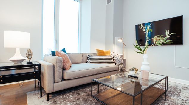 Sofa at Lake Shore Apartment, Magnificent Mile, Chicago