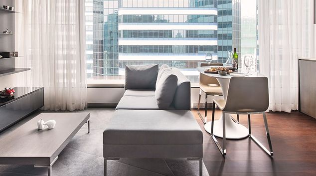 Living room at EAST Residences, Quarry Bay, Hong Kong