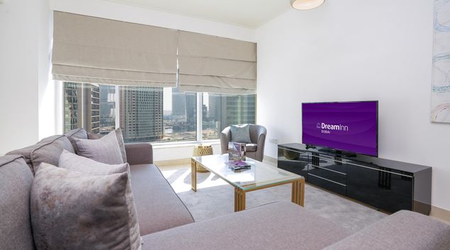 Living room TV at Burj Views Tower, Downtown, Dubai
