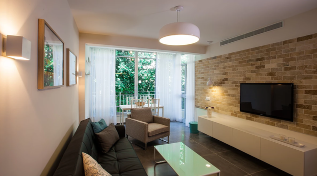 Living room at 46 Usishkin, Old North, Tel Aviv