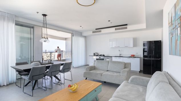 Living room at Gindi R, Hakirya, Tel Aviv