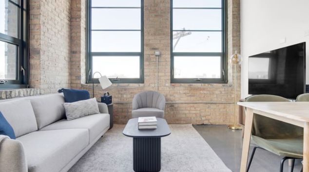 Living room at Southport Lofts, Old Town, Chicago