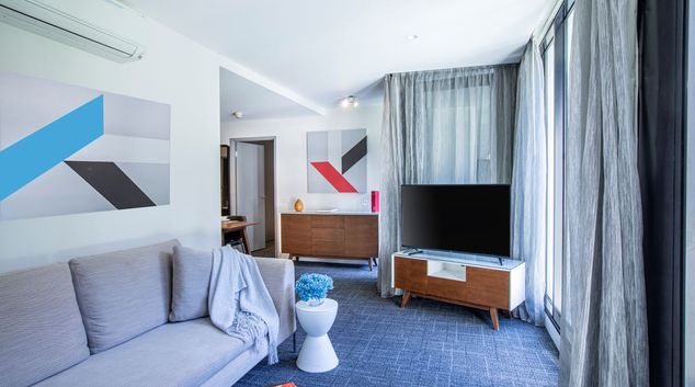 Living area at Aligned Corporate Residences Abbotsford, Richmond, Melbourne