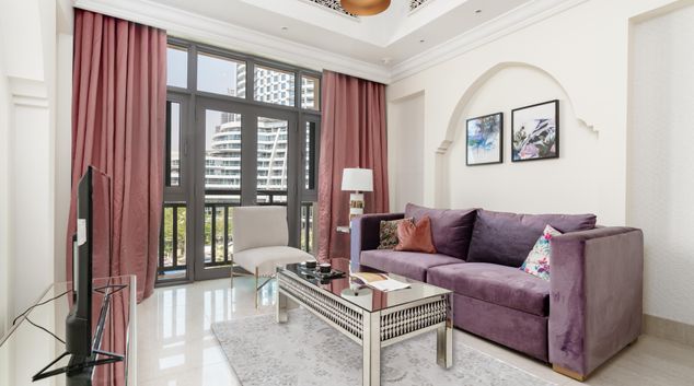 Living room at Tajer Souk Al Bahar, Downtown, Dubai
