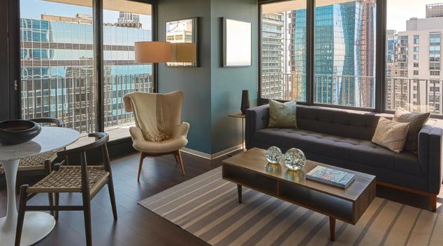 Living room at Aqua Apartment Chicago, New East Side, Chicago