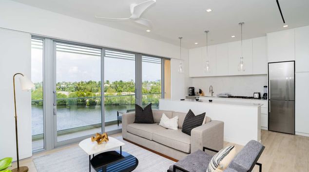 Living room at One Canal Point, West Bay, Grand Cayman