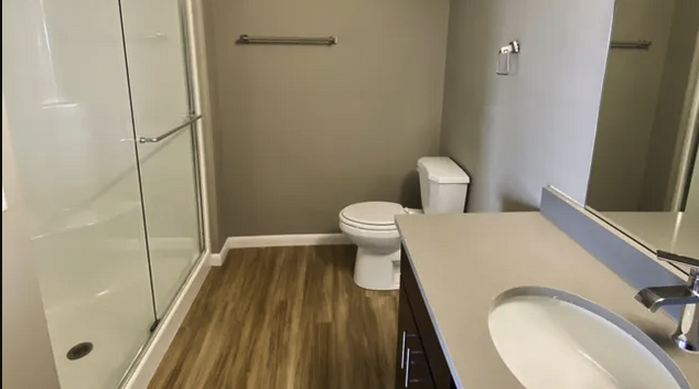 Bathroom view at COAST at Lakeshore Commons by Parachute Housing, Center, Oak Creek