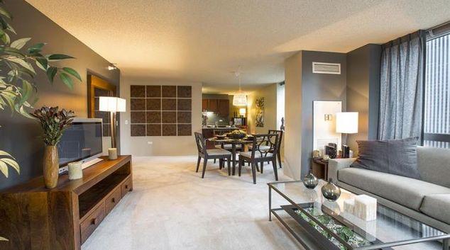 Living area at Lakeshore East Apartment