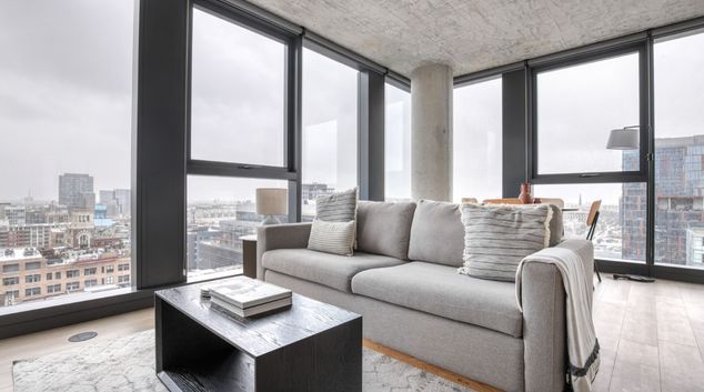 Living room at The Dylan, West Loop, Chicago