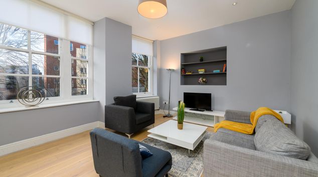 Living room at Aberdare House by Mia Partners, Century Wharf, Cardiff