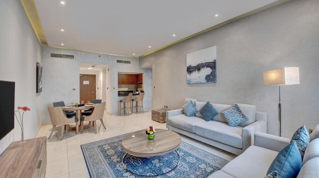 Living room at Suha Creek Apartments, Jaddaf Waterfront, Dubai