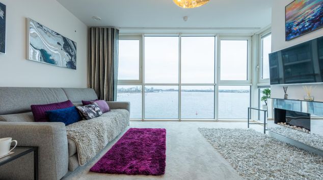 Living area at Bay Point Apartment, Ferry Court, Cardiff