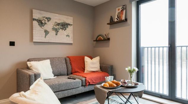 Living room at Springwell Gardens Apartments, Holbeck, Leeds
