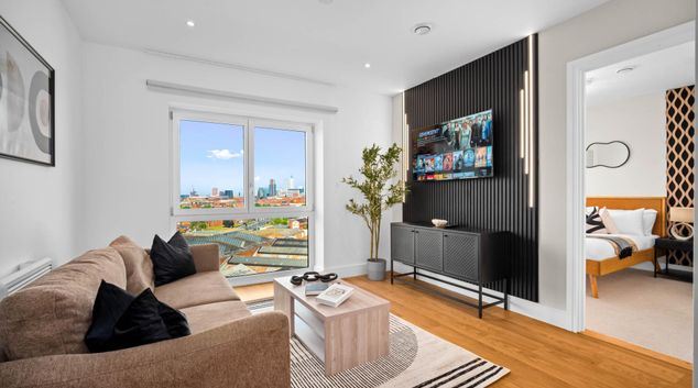Living room at Hooper Street Apartments, Rotton Park, Birmingham
